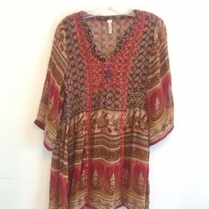 Raga Anthropologie Boho Embellished Dress Orange